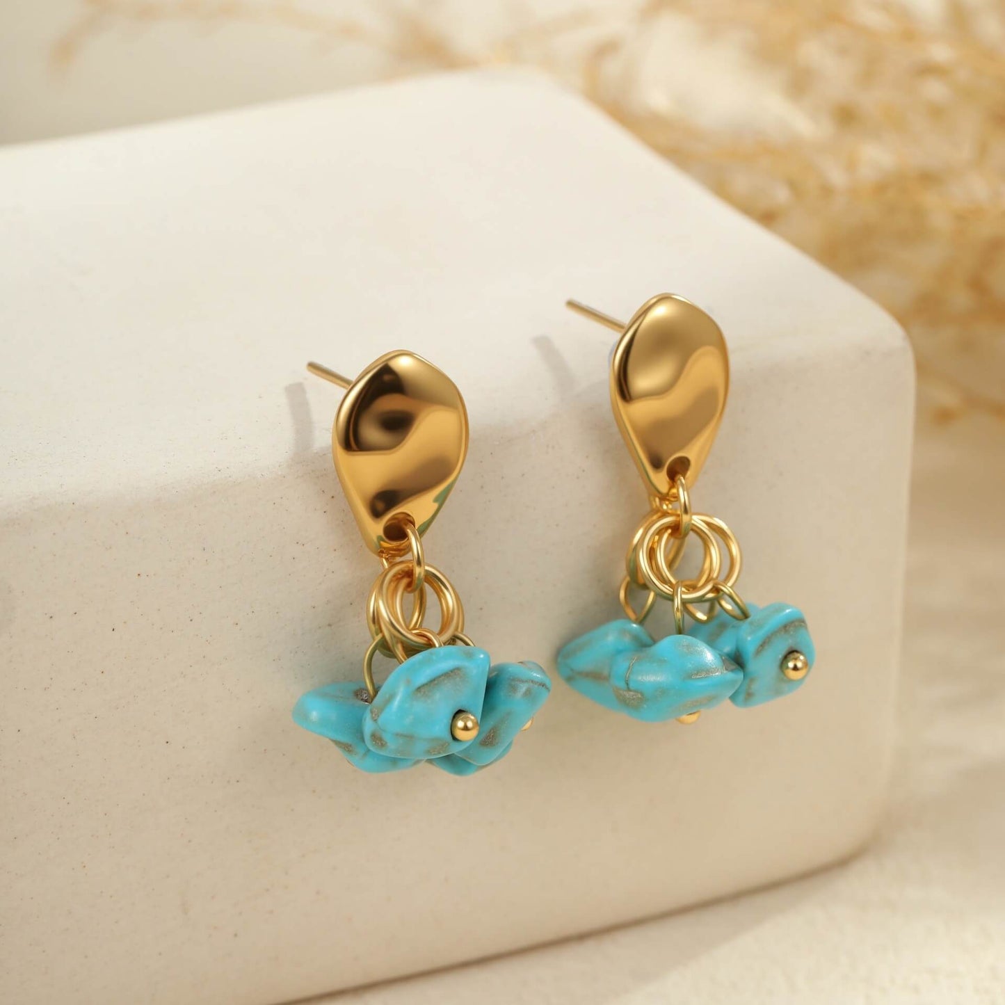 Gold Turquoise Dangle Earrings