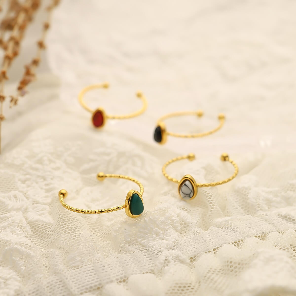 Natural Stone Teardrop Open Ring