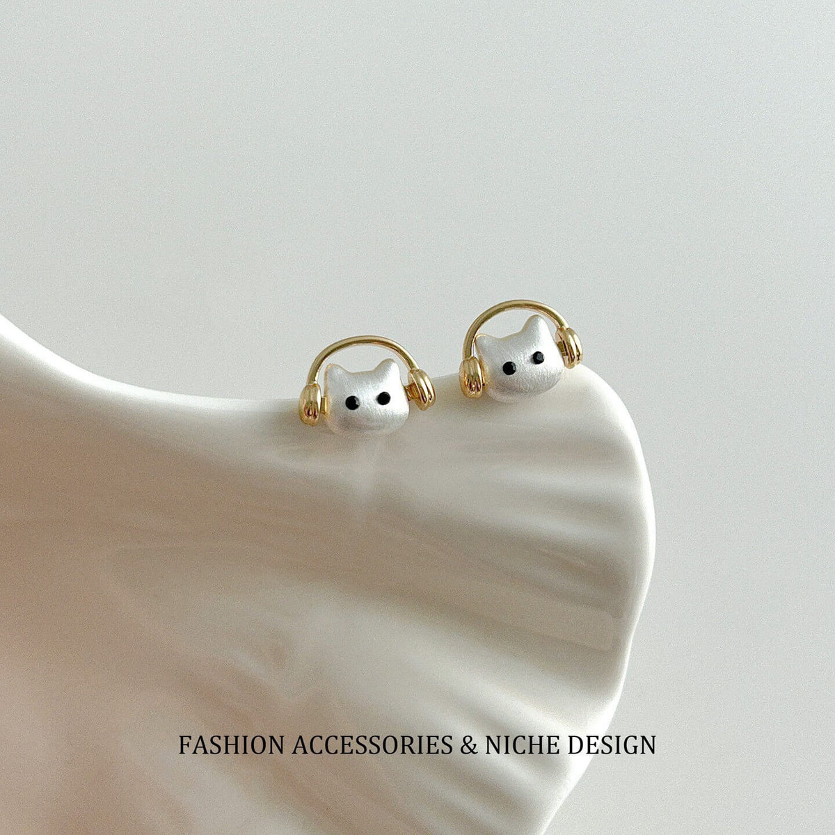 Cute Musician Cat Headphone Stud Earrings