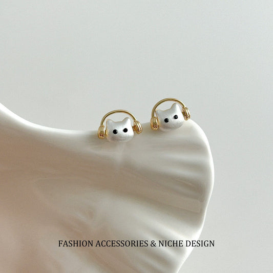 Cute Musician Cat Headphone Stud Earrings