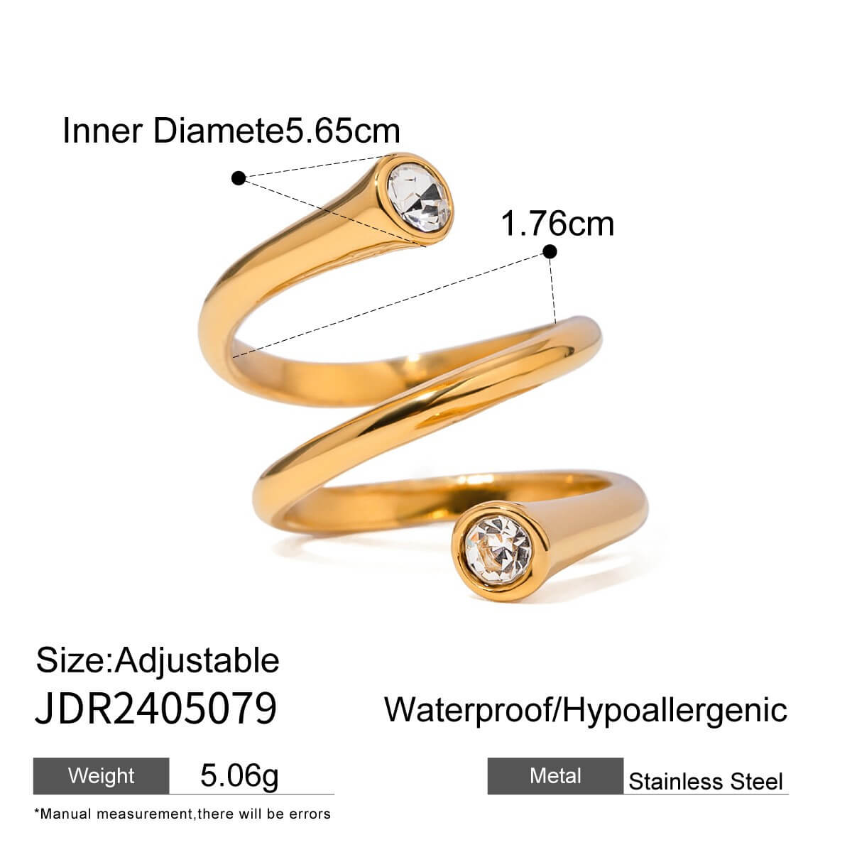 Open CZ Statement Rings - 18K Gold Plated Stainless Steel
