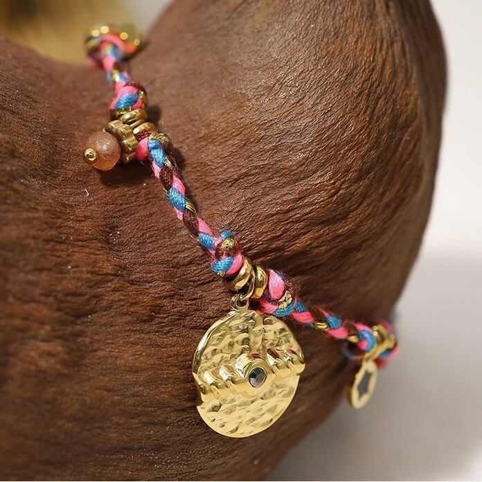 Boho Woven Coin Charm Bracelet