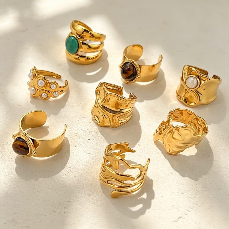 18K Gold Vintage Chunky Statement Open Ring