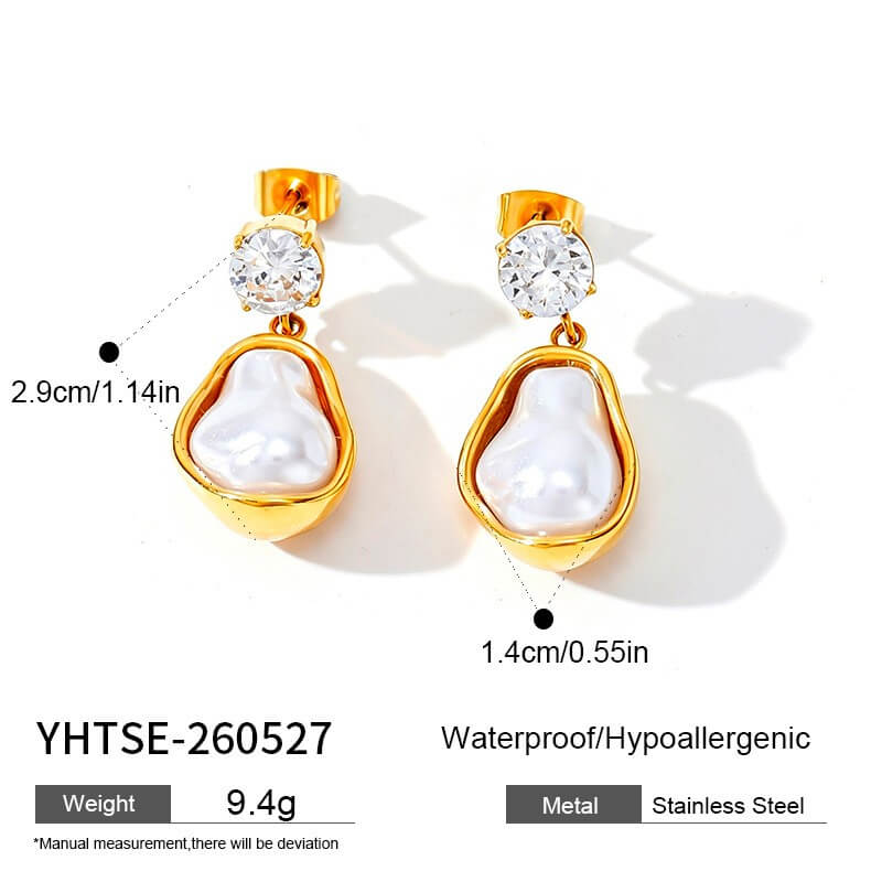 French Retro Organic Framed Baroque Pearl Drop Earrings