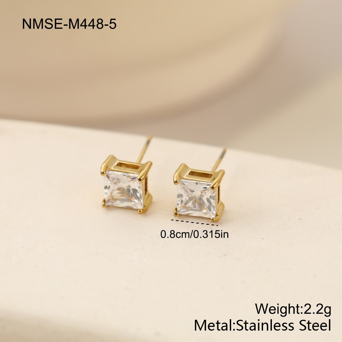 Princess Cut Zircon Stud Earrings in Gold & Silver (4mm-8mm)