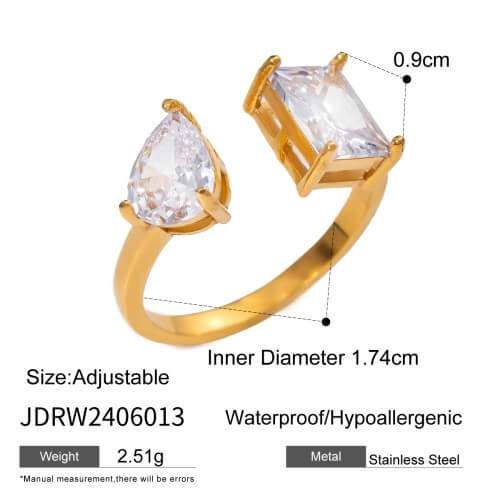Open CZ Statement Rings - 18K Gold Plated Stainless Steel