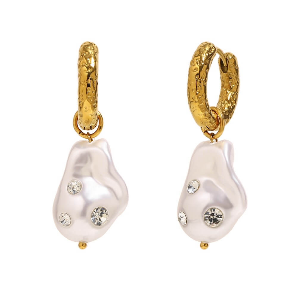 Baroque Pearl Drop Earrings with Inlaid Zircon