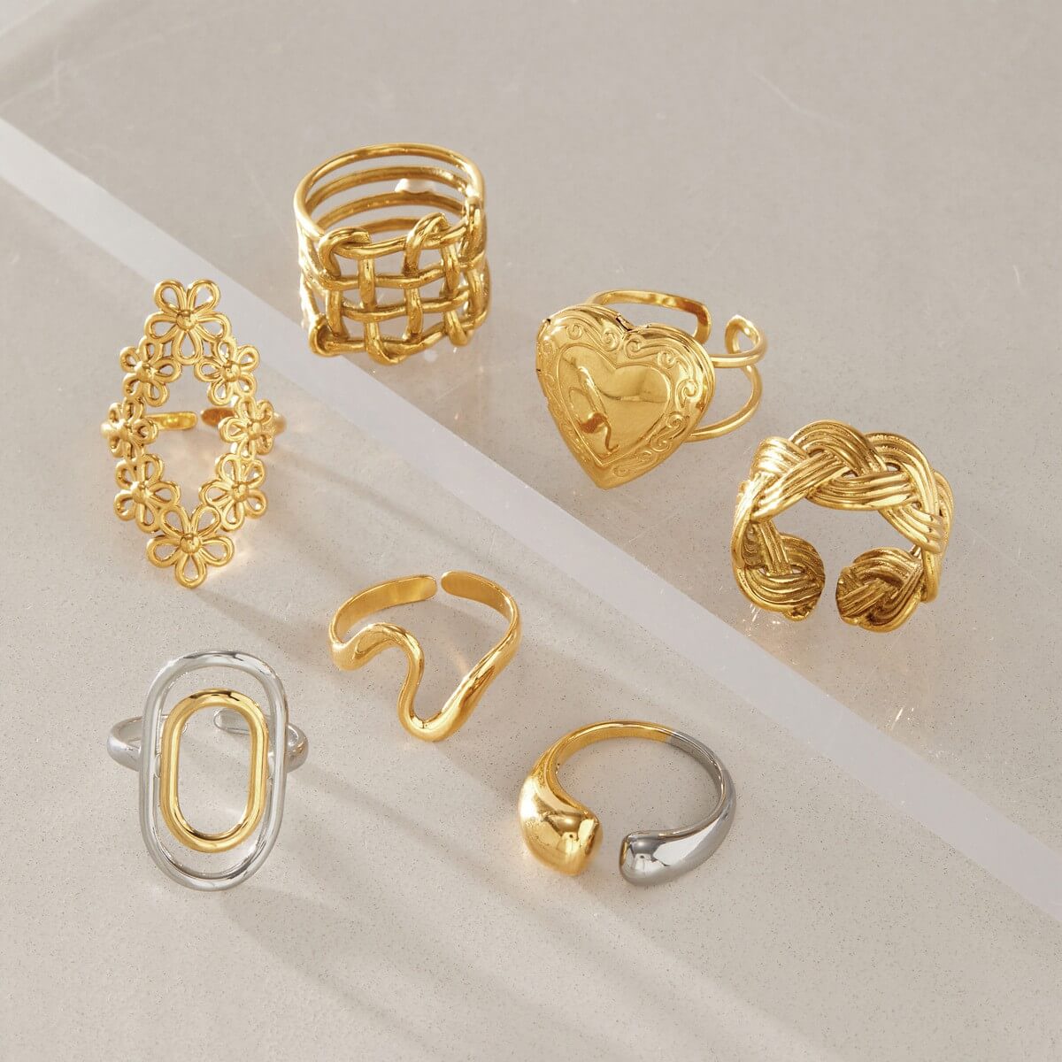 18K Gold Plated Stainless Steel Statement Rings
