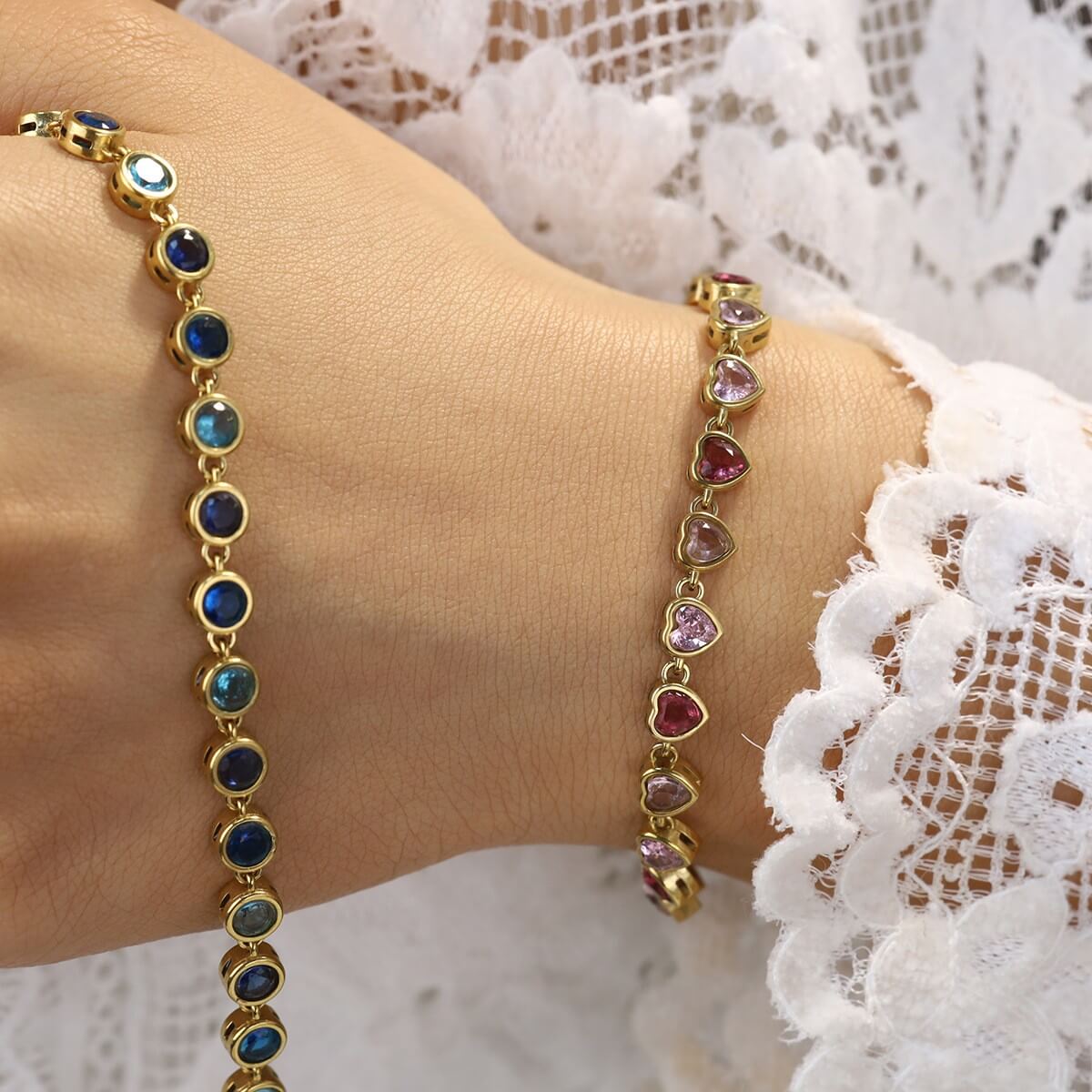 Colorful Zircon Stainless Steel Tennis Bracelet