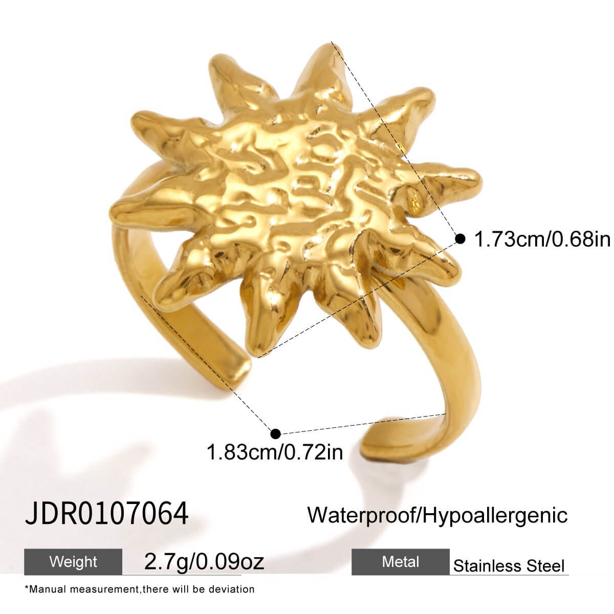 18K Gold Sunburst Stainless Steel Ring