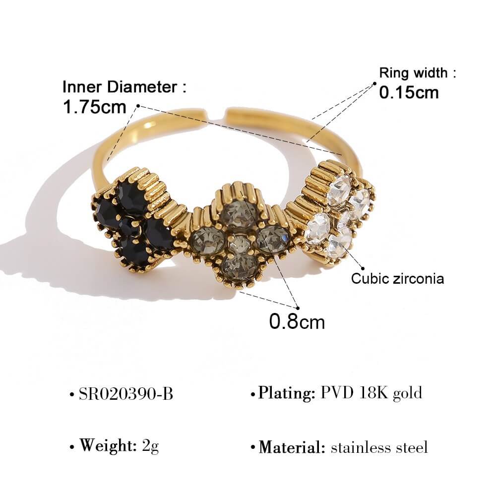 Clover Zircon Stainless Steel Ring