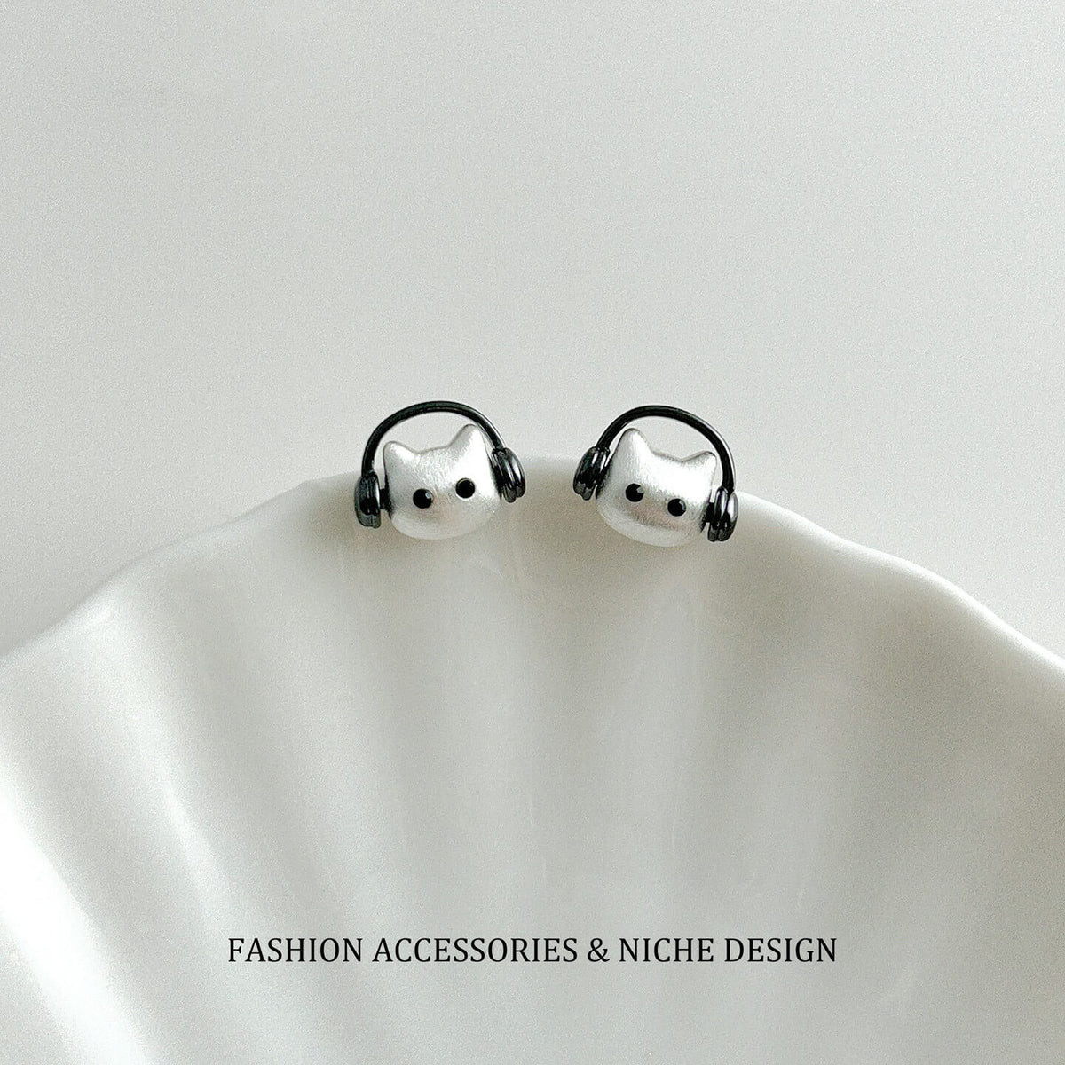 Cute Musician Cat Headphone Stud Earrings
