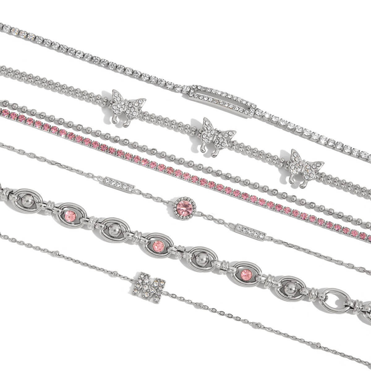 18K Gold Plated Butterfly & Crystal Bracelet Stack Set