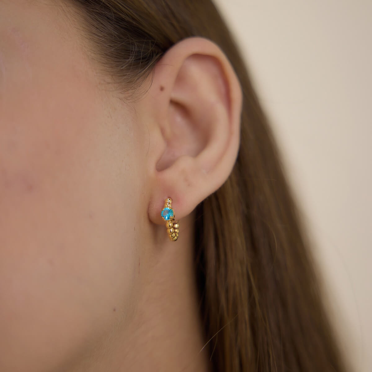 Beaded Colorful Zirconia Huggie Hoop Earrings