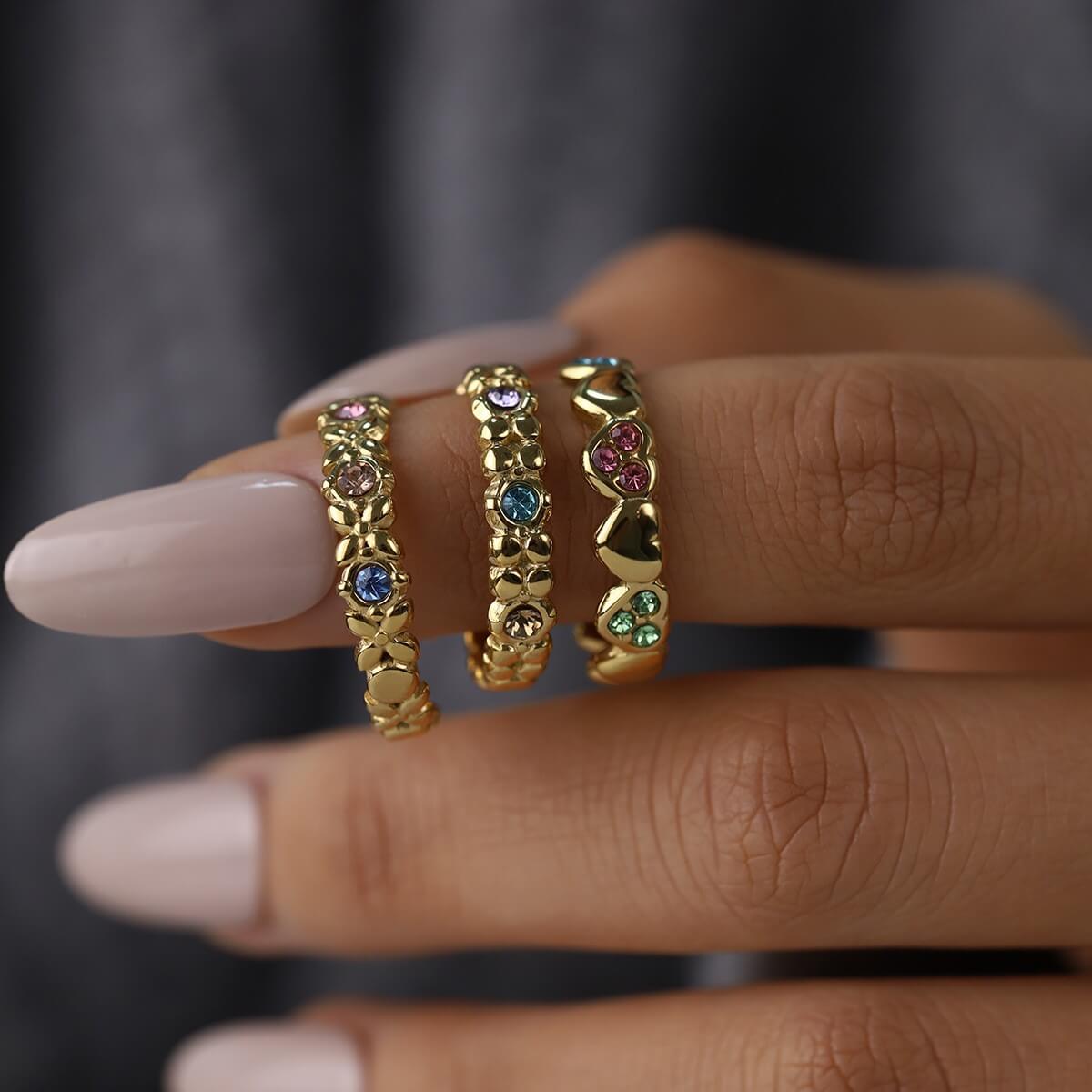 Colorful Crystal Floral Open Ring