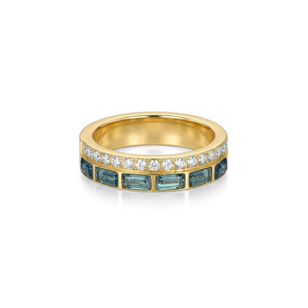 Waterproof Ocean Blue Baguette CZ Double Row Ring