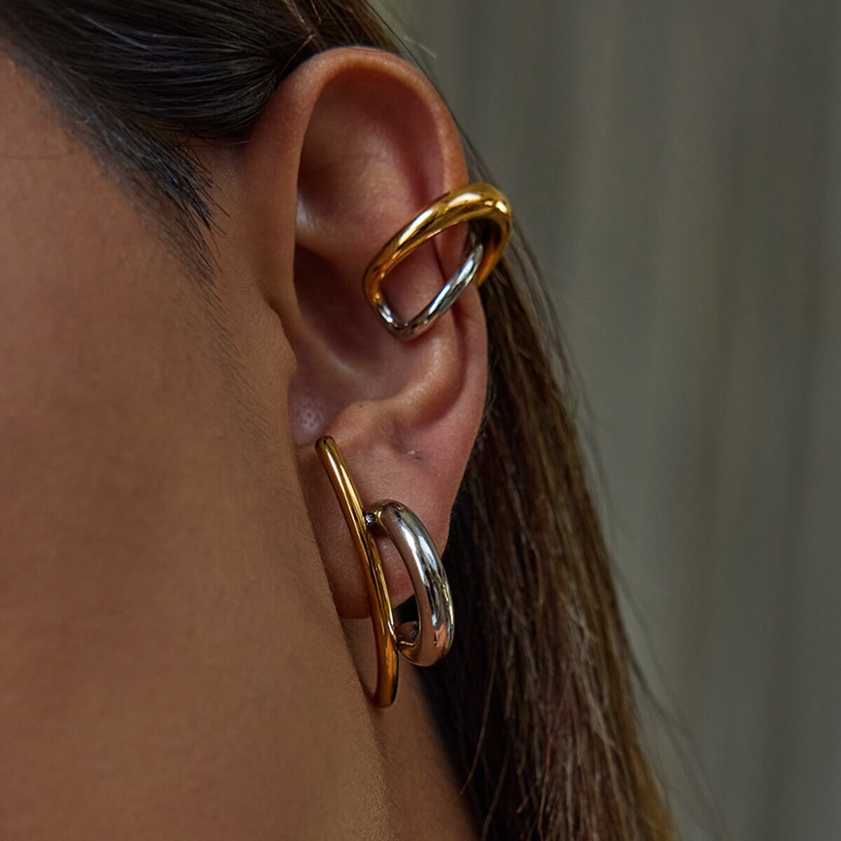 Two Tone Curved Hoop Earrings