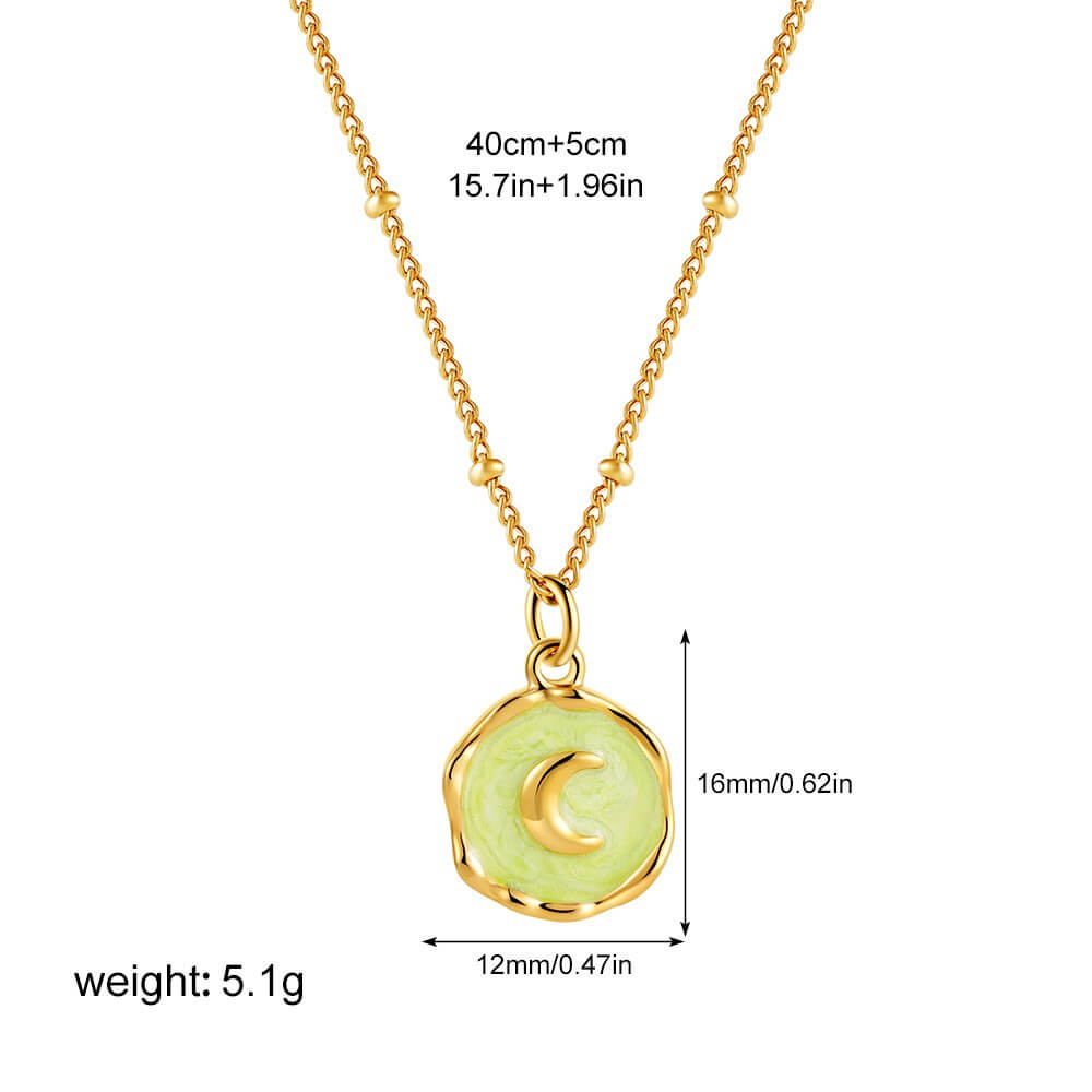 18K Gold Plated Stainless Steel Enamel Coin Pendant Necklace