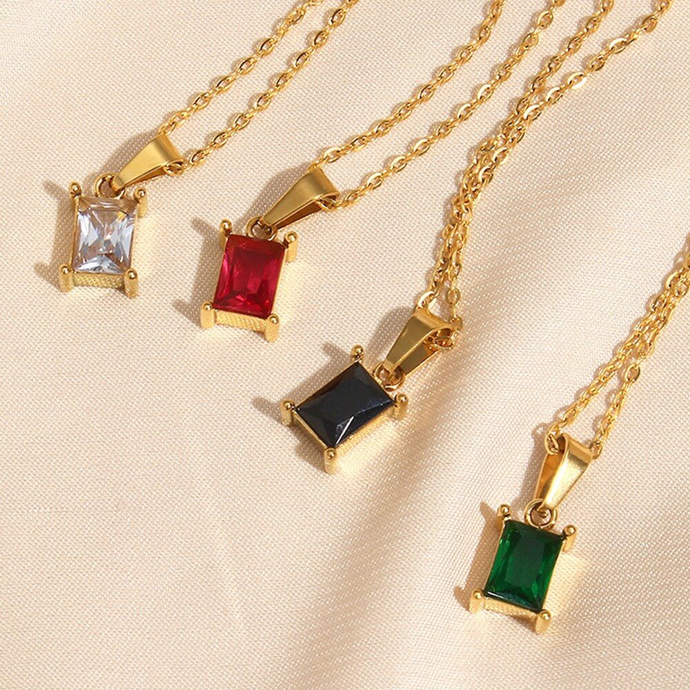 Baguette Zircon Pendant Necklace