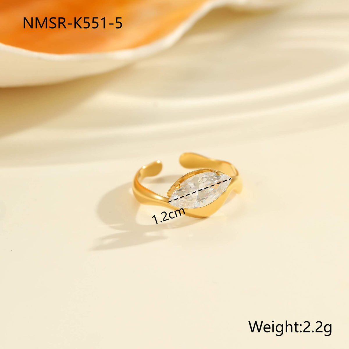 18K Gold Hammered Crystal Open Ring