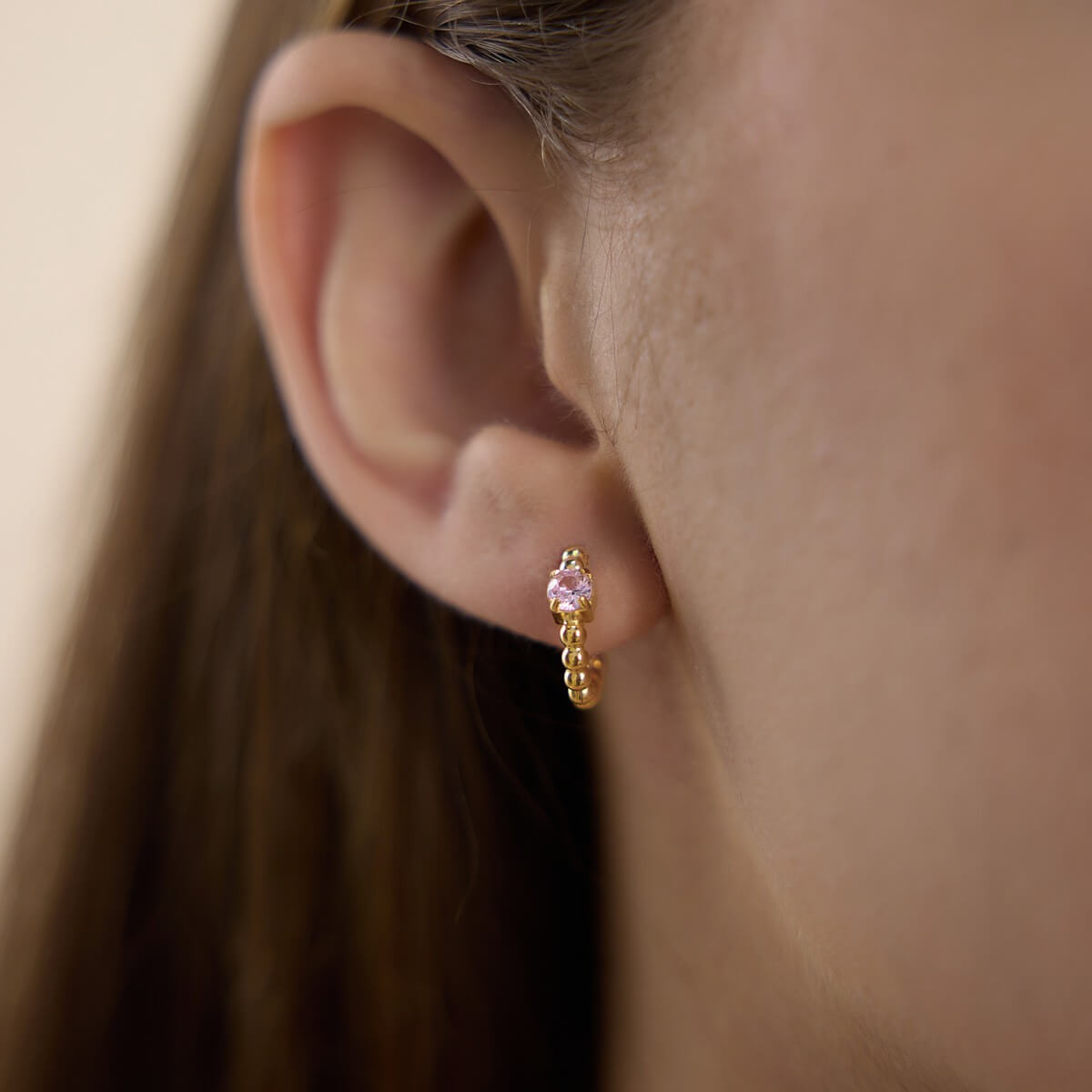 Beaded Colorful Zirconia Huggie Hoop Earrings