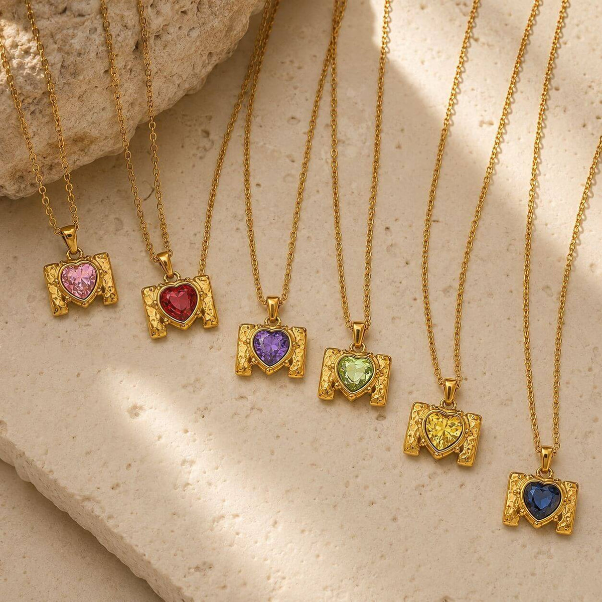 Retro Framed Heart CZ Birthstone Necklace