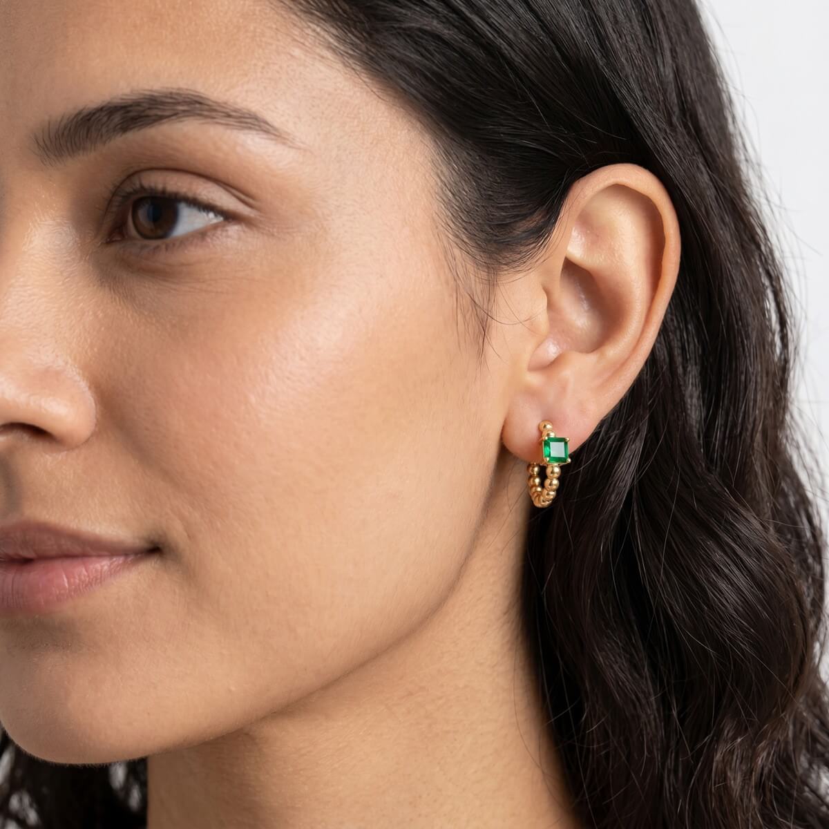 Beaded Colorful Zirconia Huggie Hoop Earrings