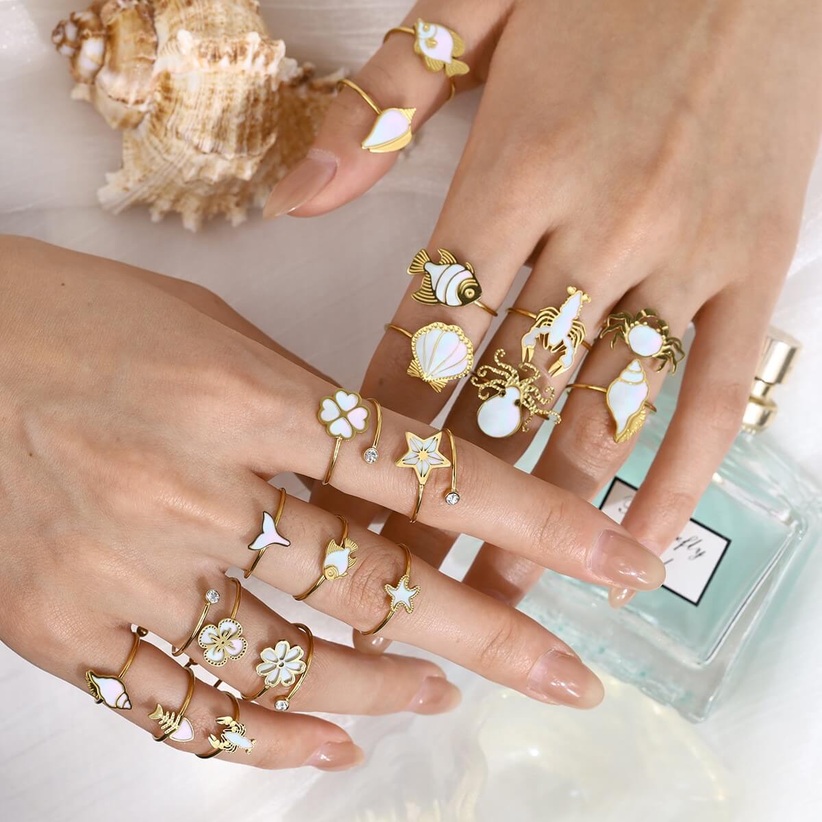 Coastal Beach Shell Charm Open Ring