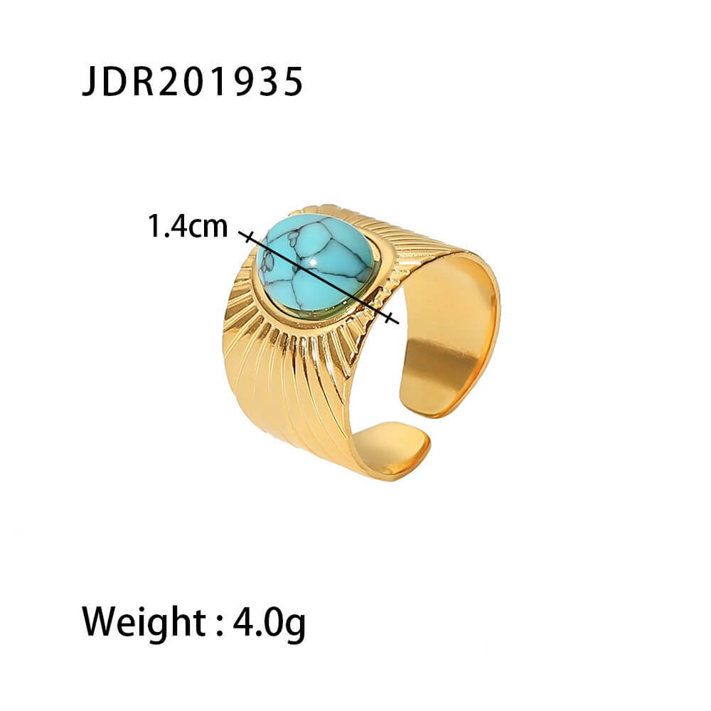 Vintage Natural Gemstone Textured Open Ring