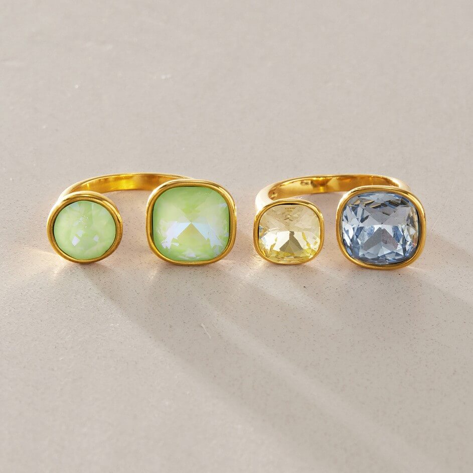 18K Gold Plated Colorful Candy Crystal Open Ring