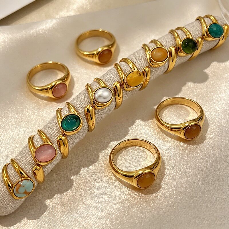 18K Gold Oval Gemstone Bypass Open Ring