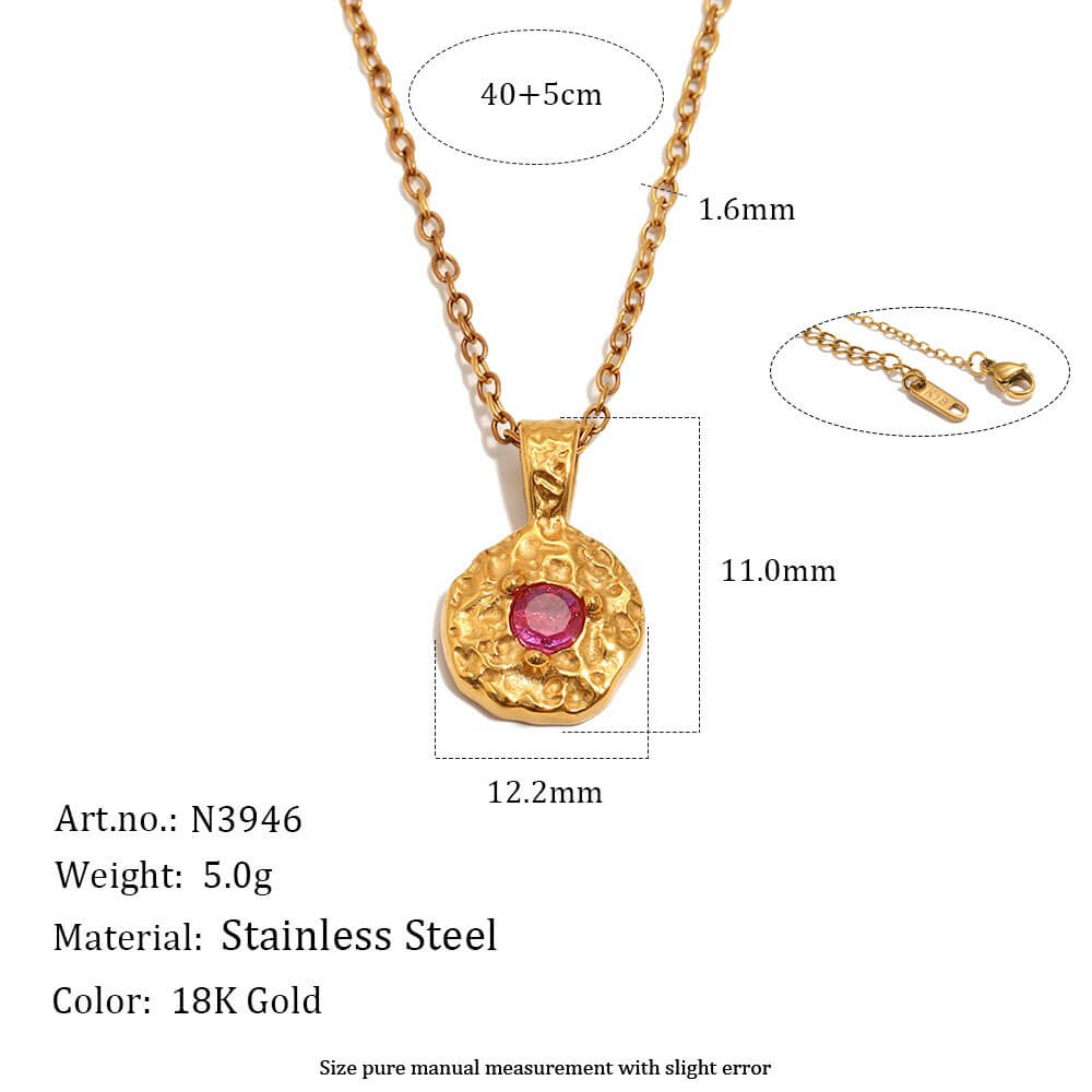 Hammered Birthstone Coin Pendant Necklace