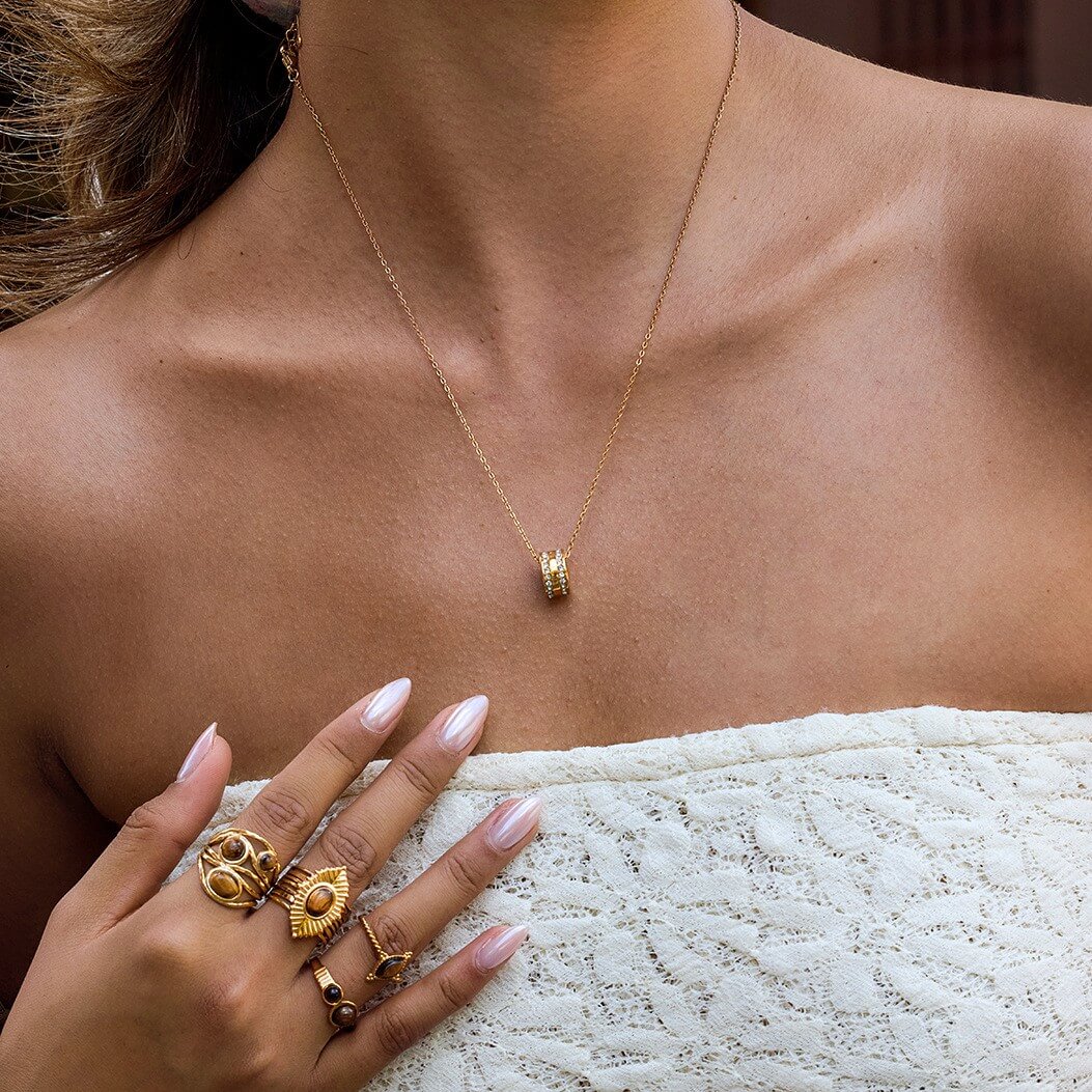 18K Gold Cylinder Charm Necklace