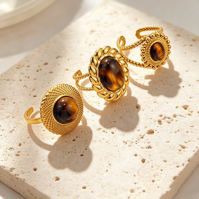 18K Gold Vintage Tiger’s Eye Statement Ring