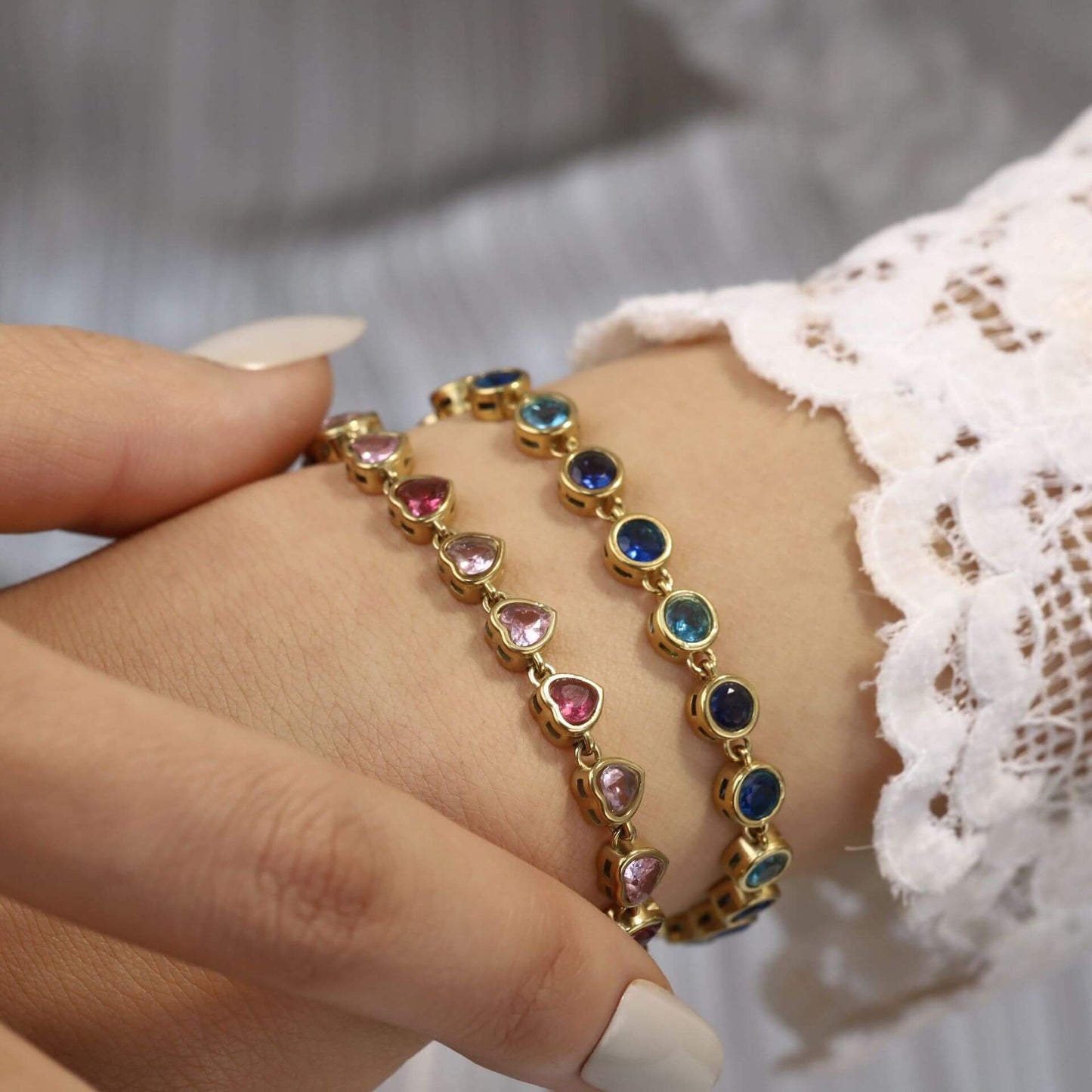 Colorful Zircon Stainless Steel Tennis Bracelet