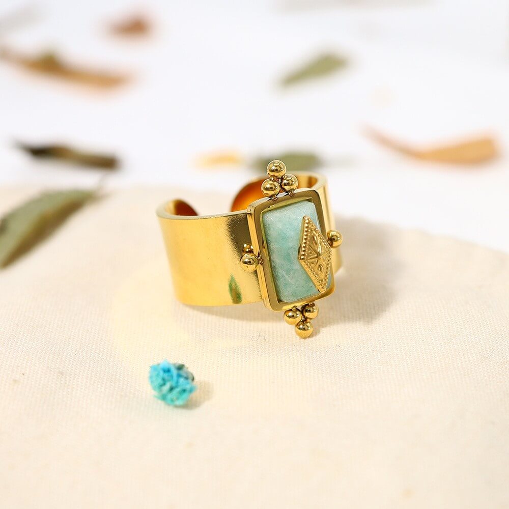 Vintage Natural Stone Wide Open Ring