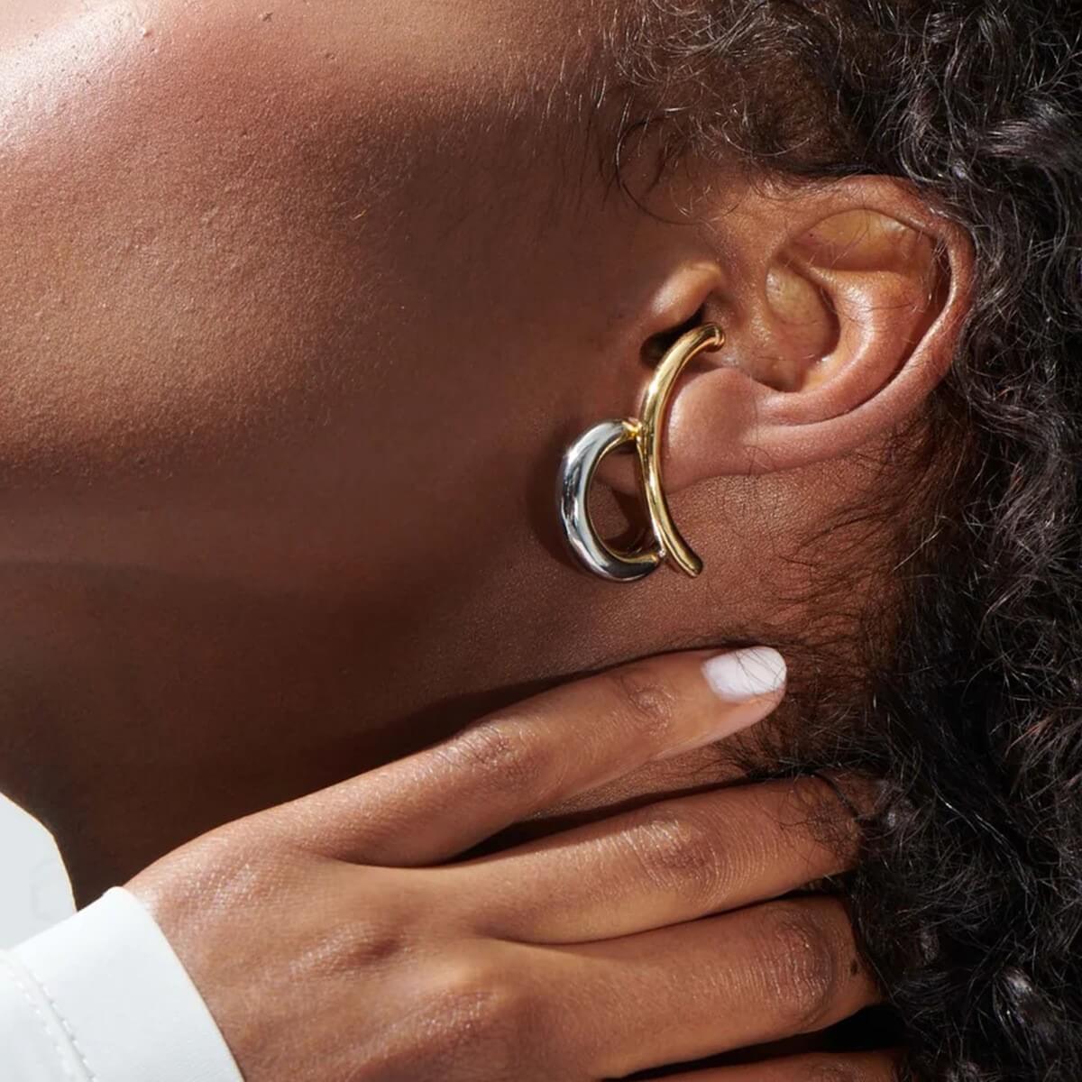 Two Tone Curved Hoop Earrings