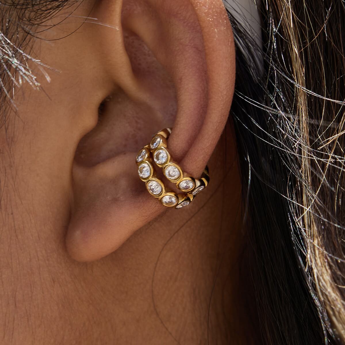 CZ Curved Barbell Huggie Earrings