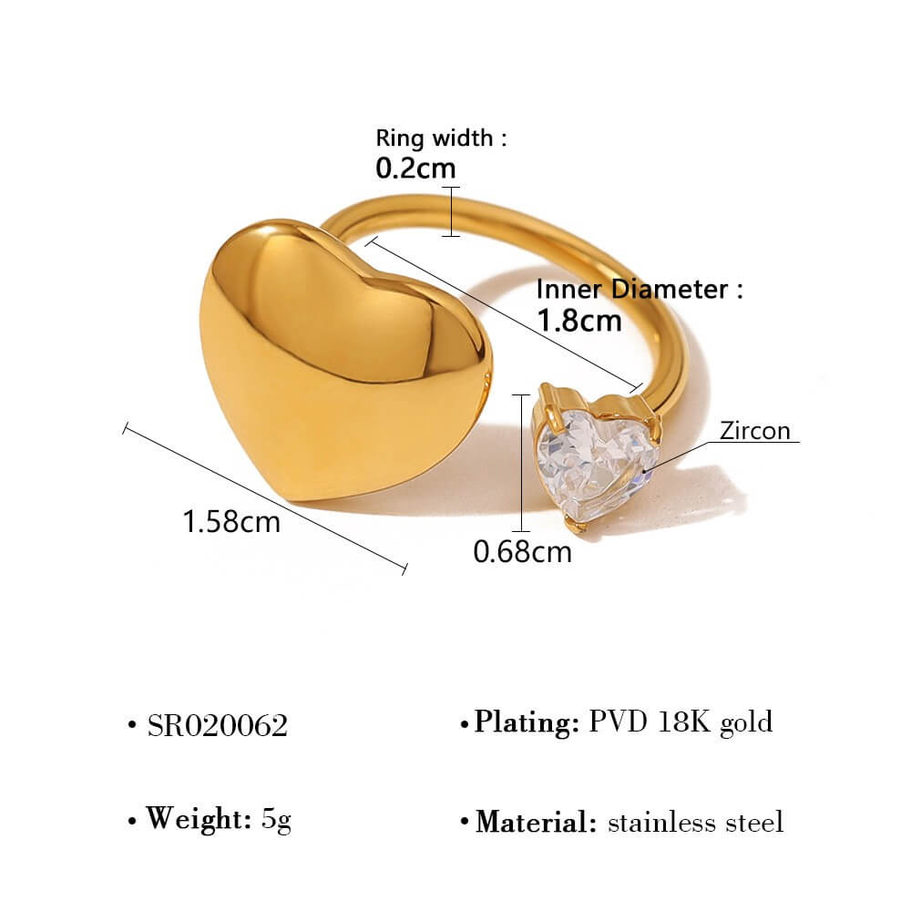 Romantic Puffed Heart Open Ring