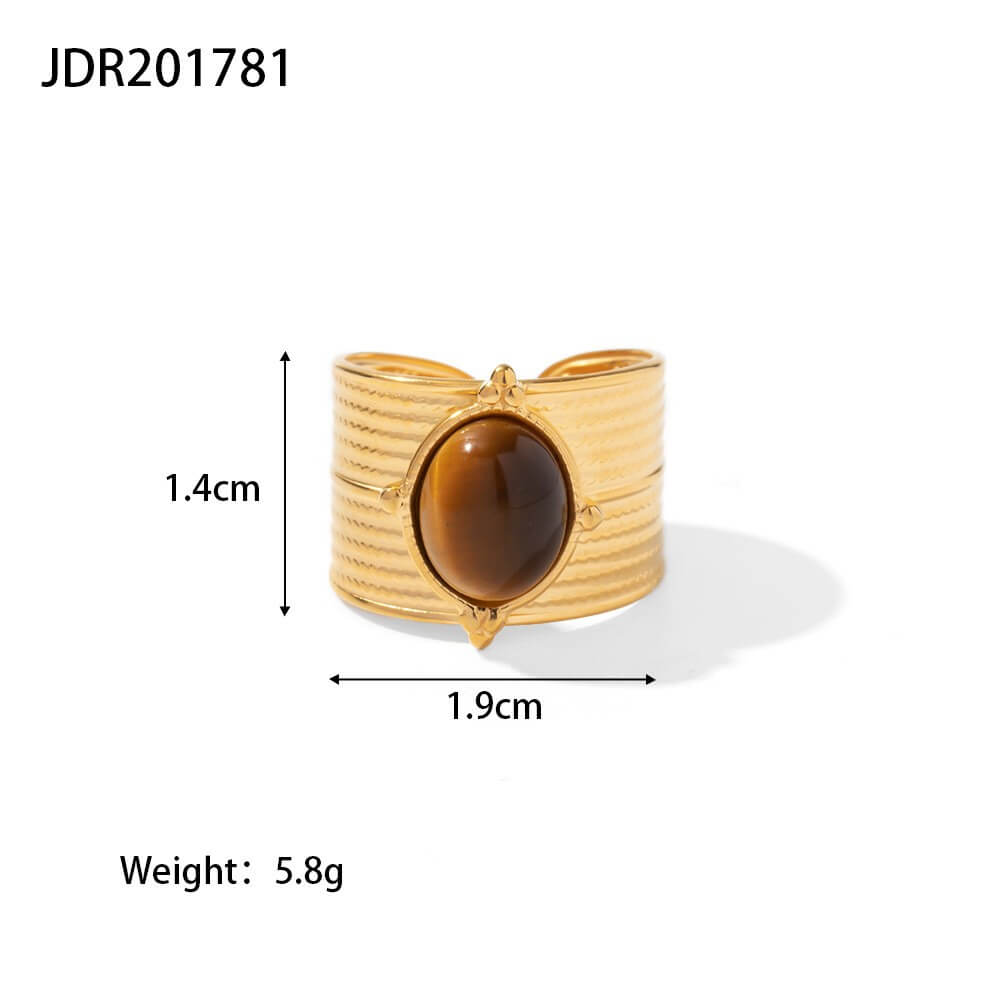 Vintage Natural Gemstone Textured Open Ring