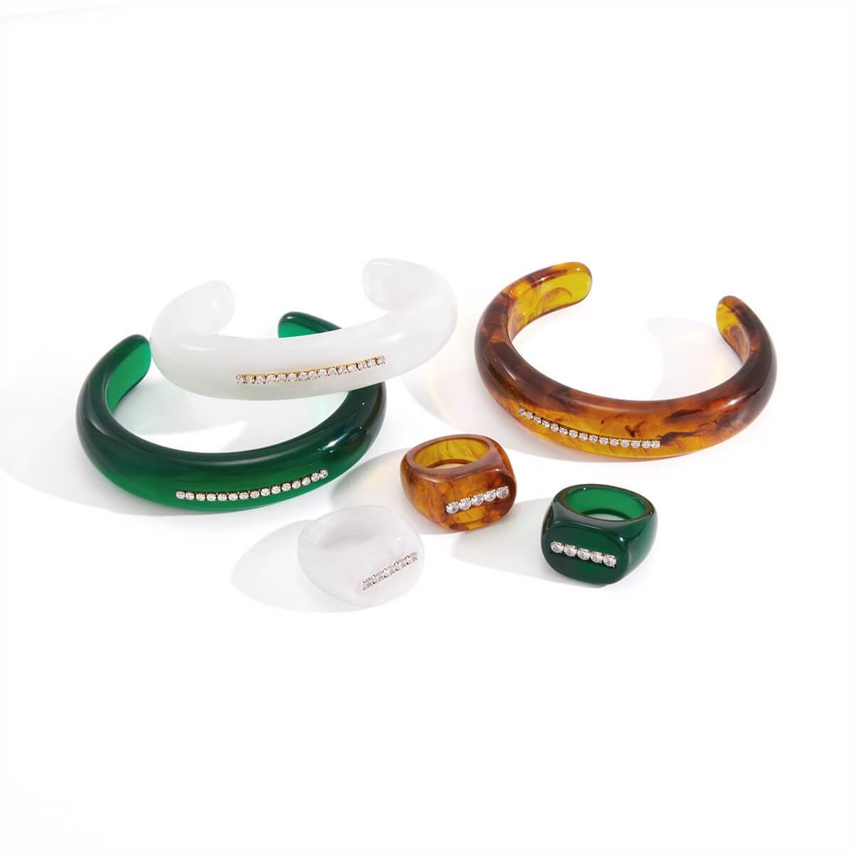 Resin Rhinestone Rings & Cuff Bracelets