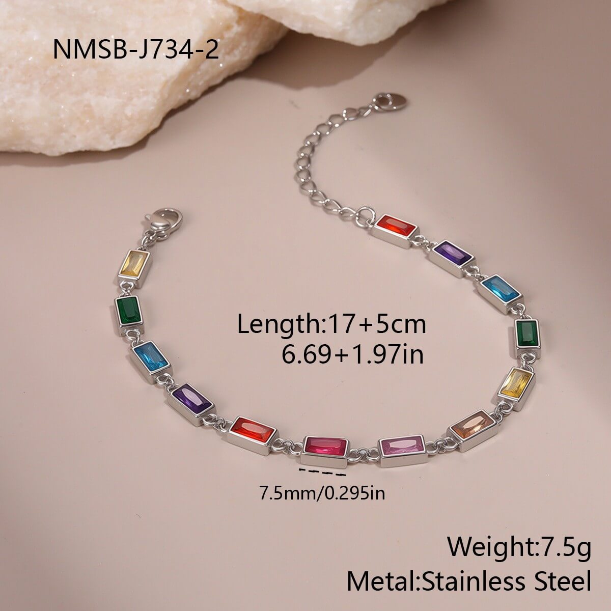 18K Gold Plated Colorful Zircon Stainless Steel Bracelet
