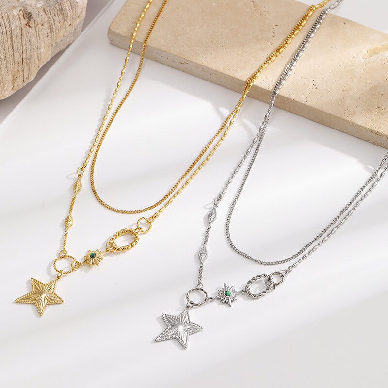 Celestial Layered Star & Gemstone Necklace