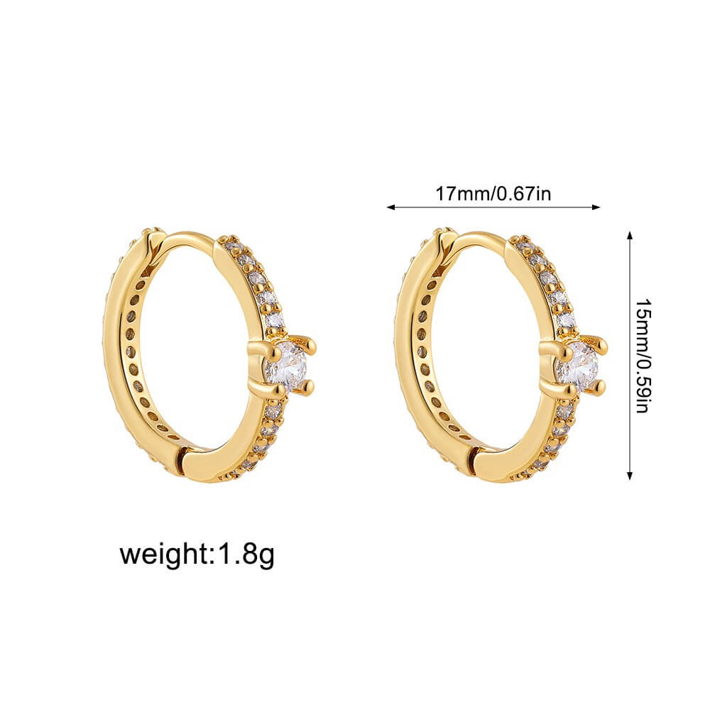 Dainty Textured CZ Huggie Hoop Earrings - 18K Gold Plated Brass