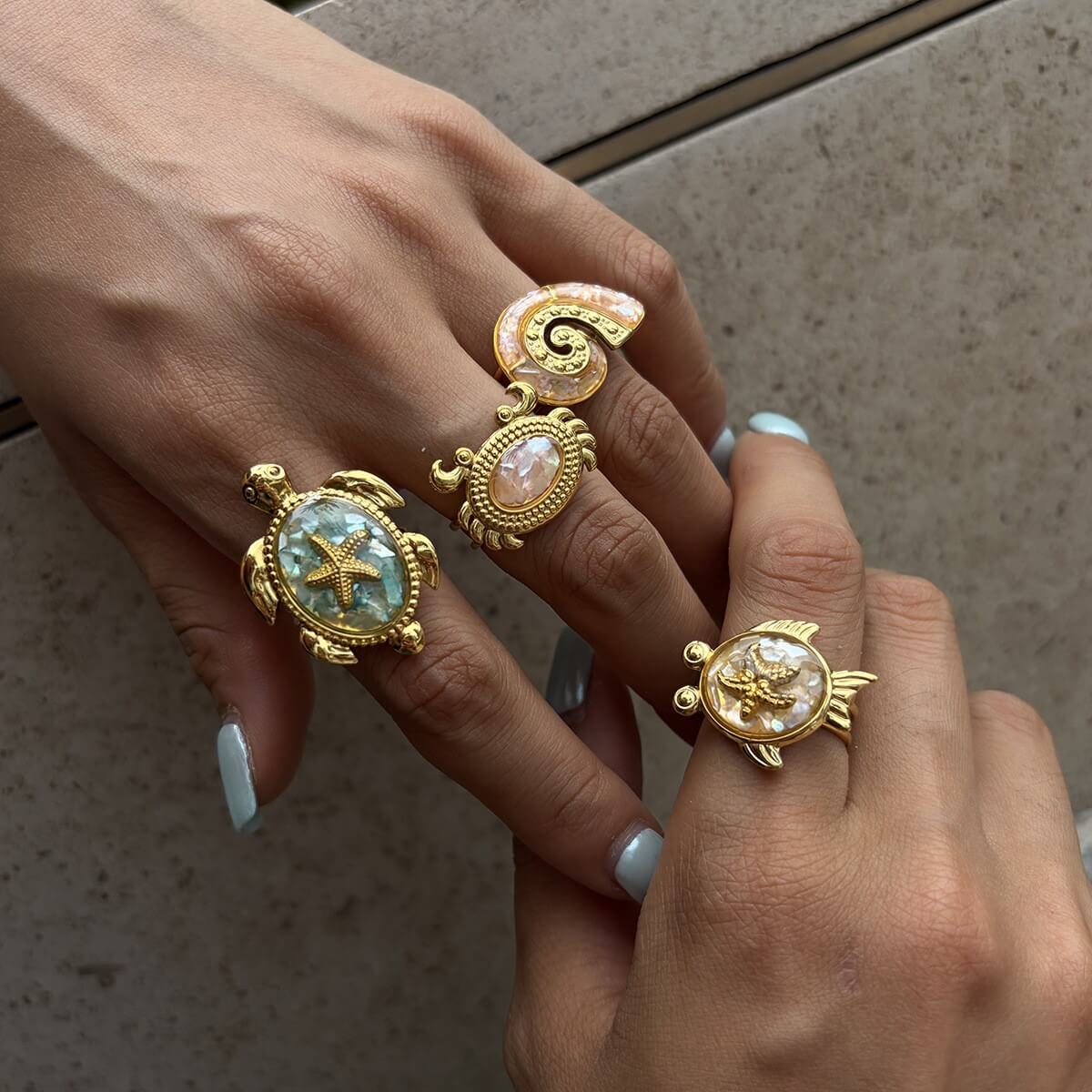 Ocean World Drip Glaze Gold Open Ring