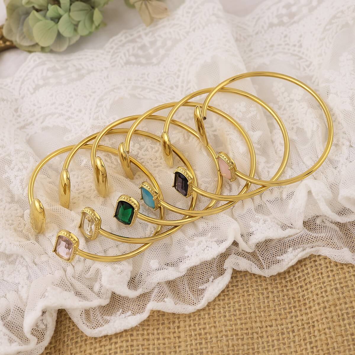 Asymmetric Zircon Open Cuff Bangle