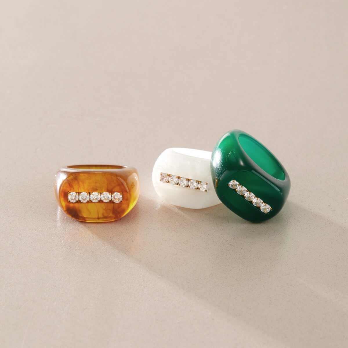 Resin Rhinestone Rings & Cuff Bracelets
