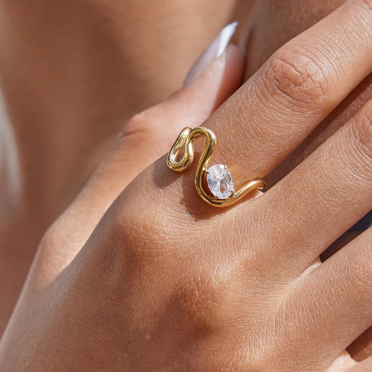 Cubic Zirconia Statement Rings - 18K Gold Plated Stainless Steel