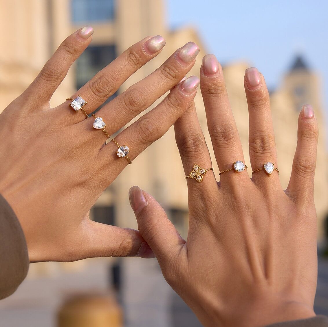 Adjustable Chain Ring with Clear CZ Pendant