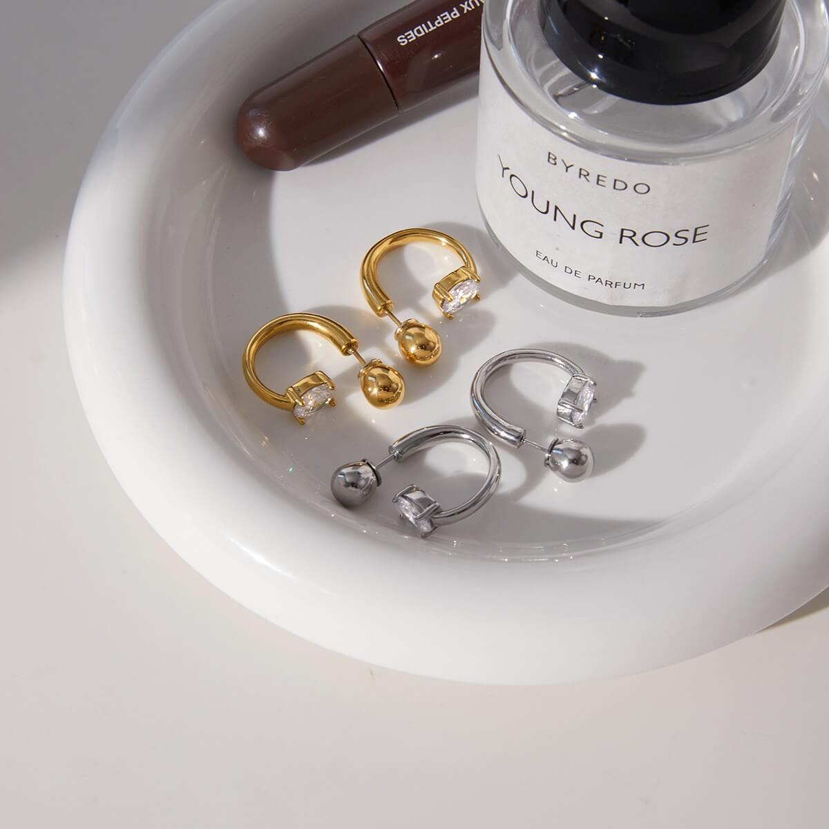 CZ Curved Barbell Huggie Earrings